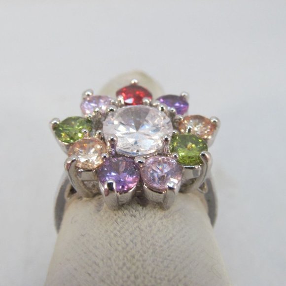 Multi Color Crystal Rainbow Flower Cocktail Ring - Picture 6 of 11